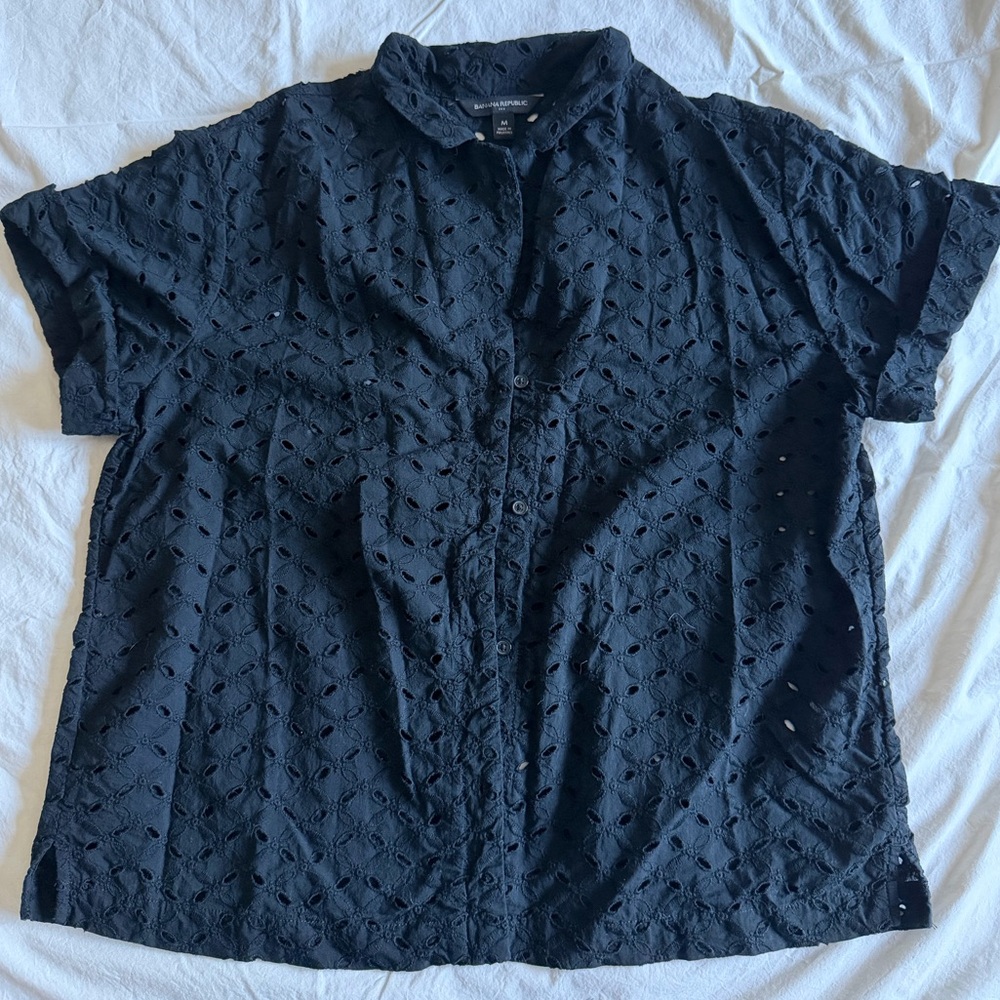 Banana Republic Black Eyelet Button-Down Shirt
